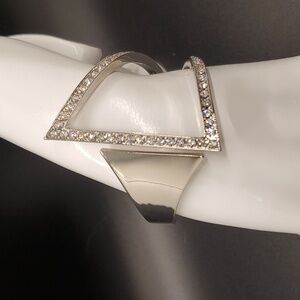 Silver Metal Geometric Triangular Hinge Bracelet pave-set Rhinestones